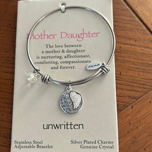 Mother daughter silver bangle charm bracelet